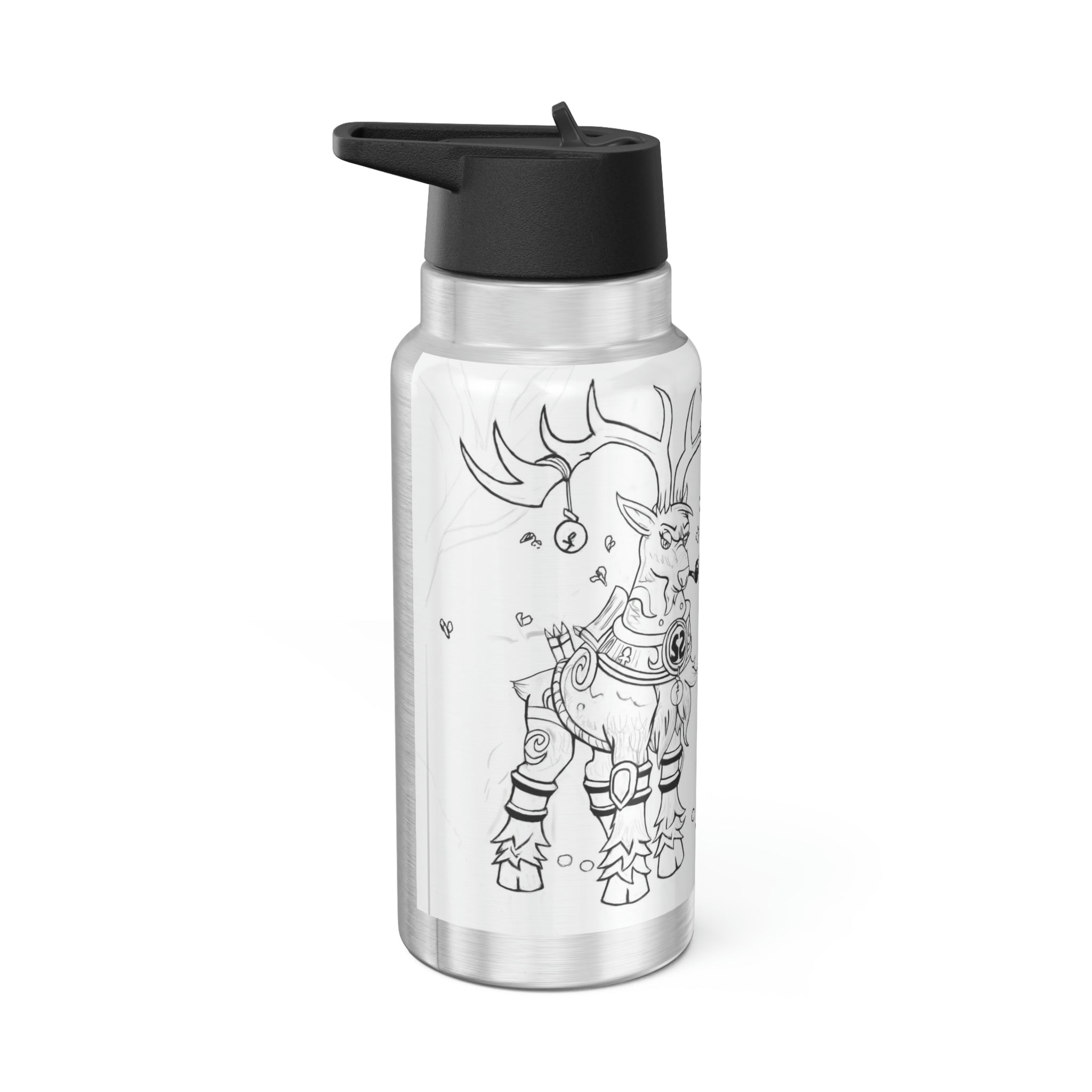 Tempus Guardian of the Harvest Gator Tumbler, 32oz stainless steel with a black screw-on cap and a plastic straw, showcasing a vibrant custom design.