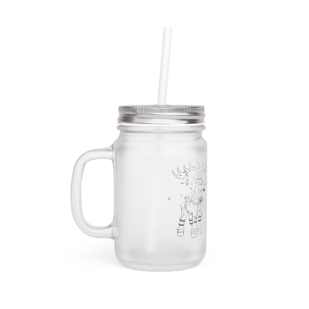 Tempus Guardian of the Harvest Mason Jar with straw and lid, showcasing frosted glass design.