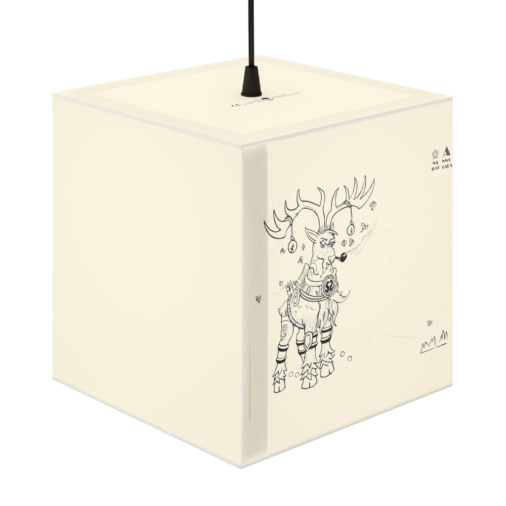 A beautifully designed cube lamp with intricate patterns, showcasing its unique light display in a cozy indoor setting.