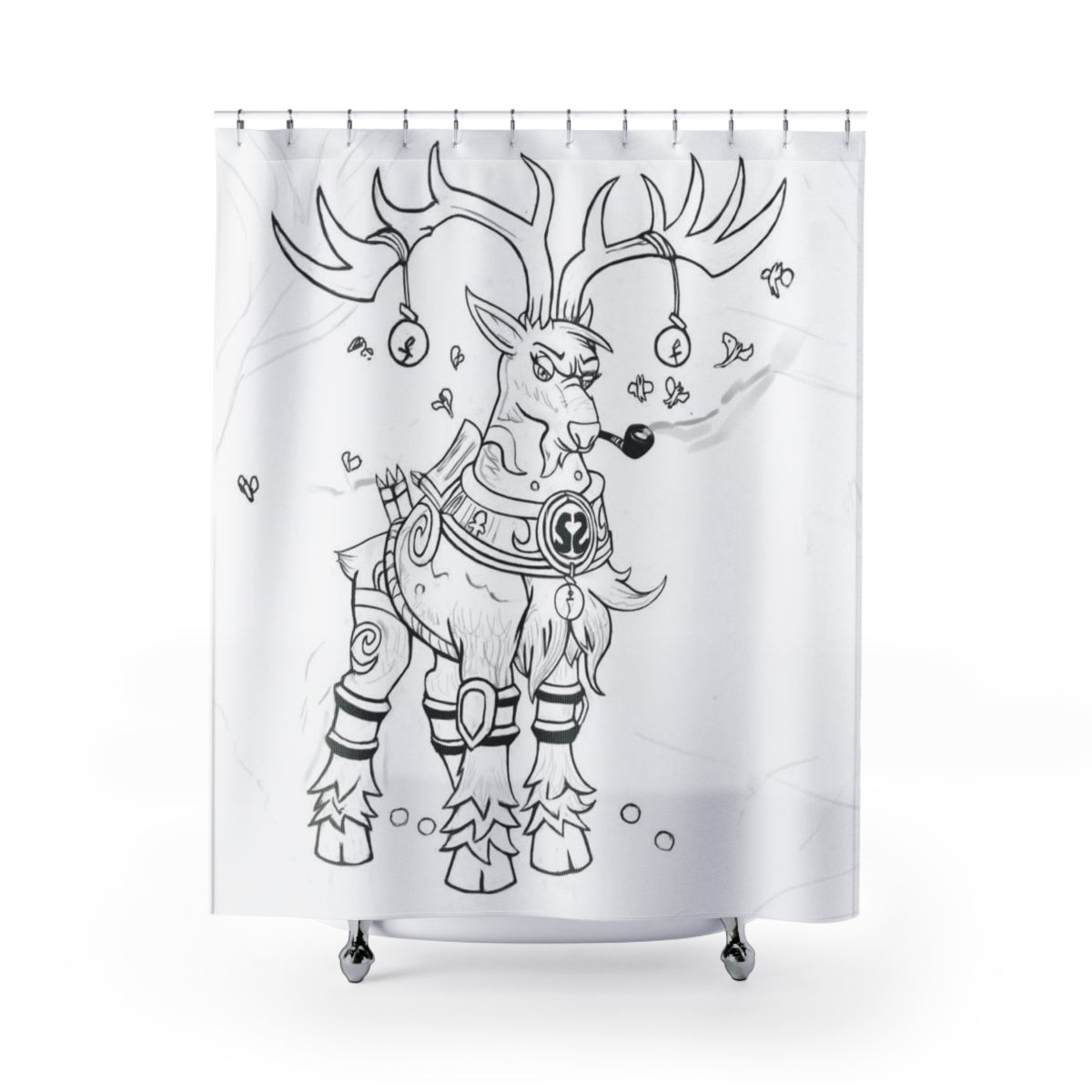Tempus Guardian of the Harvest Shower Curtain featuring vibrant colors and artistic design, made from durable polyester material.