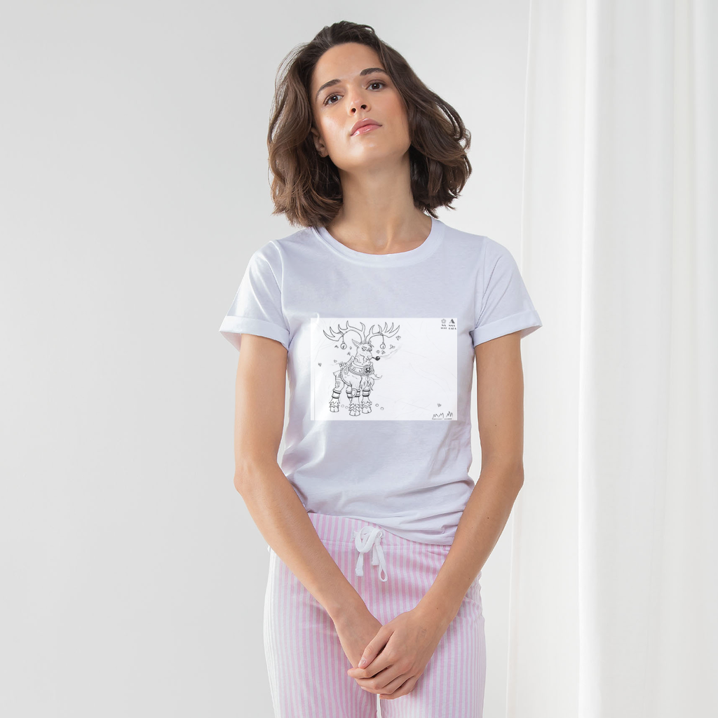 Tempus Guardian of the Harvest Women's Long Pant Pyjama Set featuring a white t-shirt, Heather Grey or Light Pink striped pants, and a matching drawcord bag.