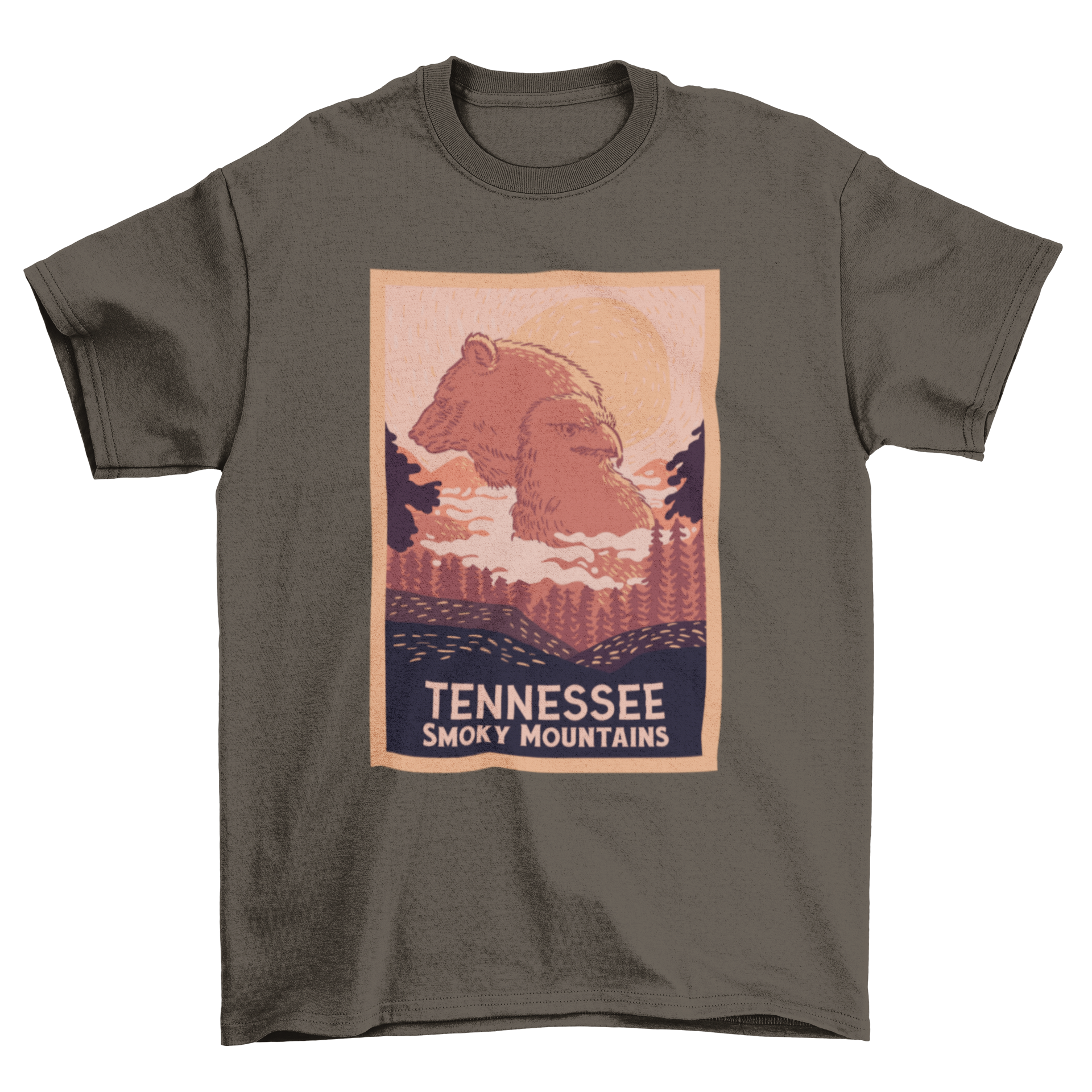 Tennessee Smoky Mountains wildlife t-shirt featuring a black bear and eagle design.