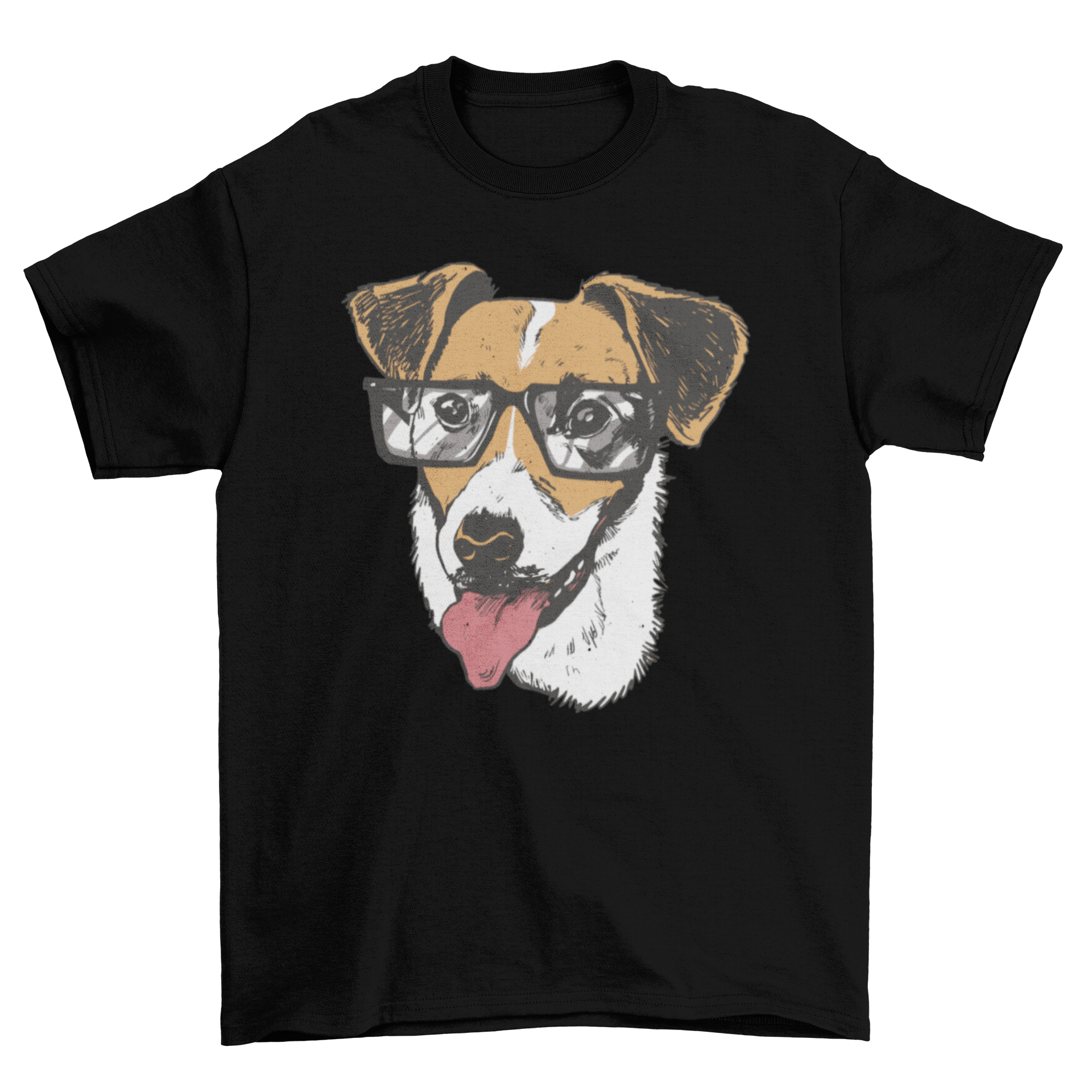 A stylish t-shirt featuring a jack russel terrier dog wearing glasses, perfect for dog lovers.