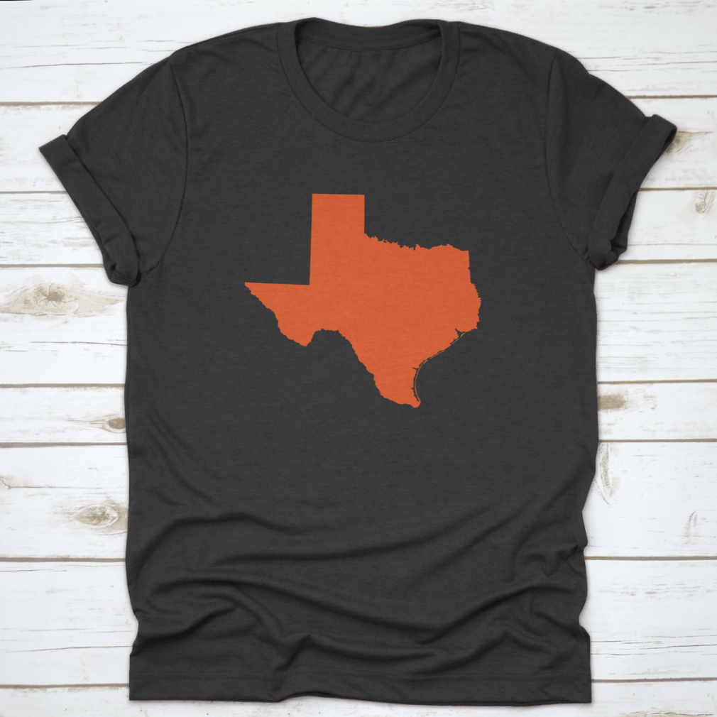 High detailed Texas orange vector map silhouette on a cotton fabric background, showcasing the outline of the state.