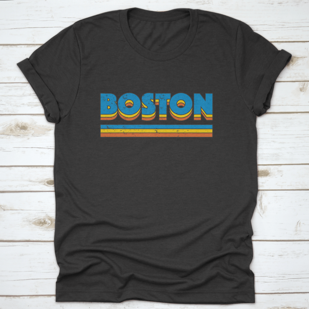 A stylish t-shirt featuring a vector design of Boston, Massachusetts, USA, made from 100% cotton fabric.