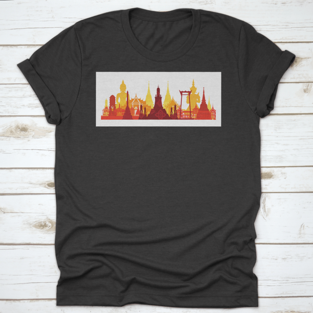 A comfortable cotton t-shirt featuring the Thailand Landmark Skyline design, showcasing traditional culture and travel attraction.