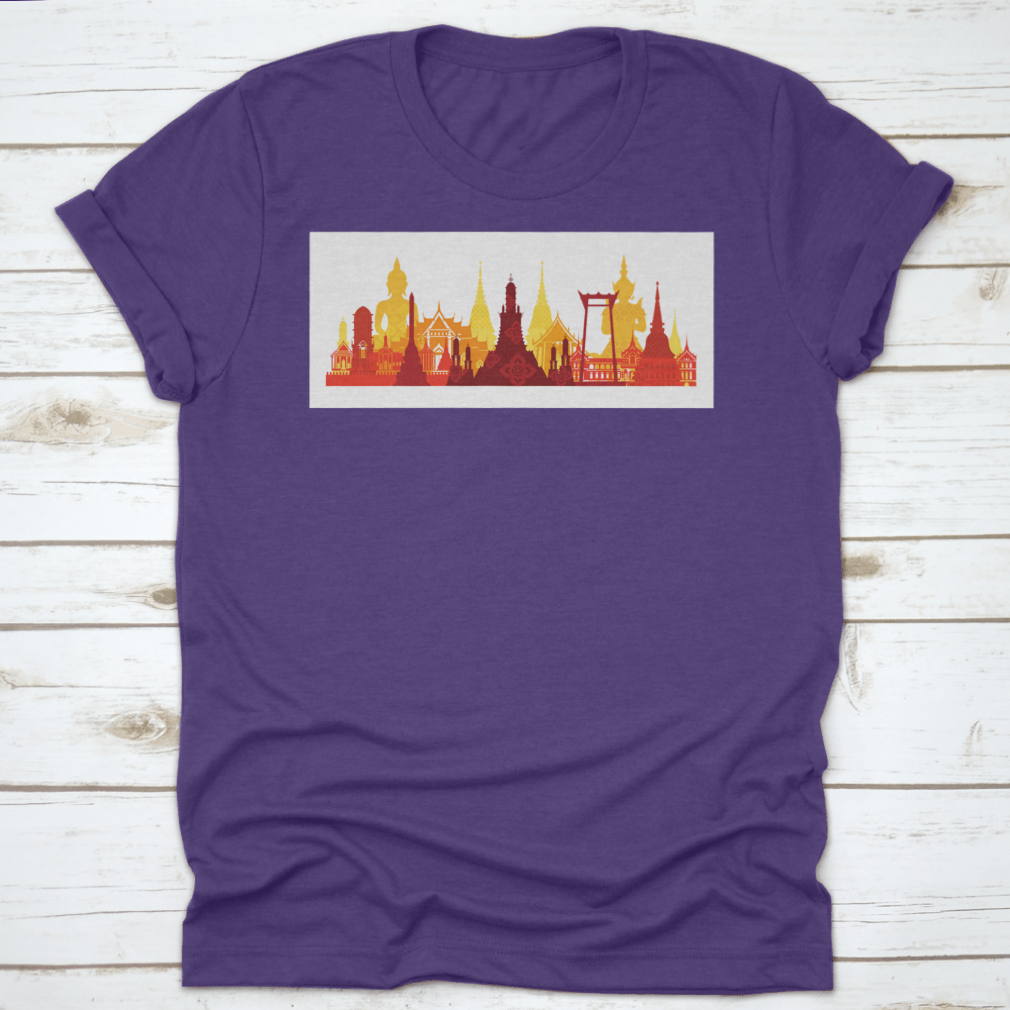 A comfortable cotton t-shirt featuring the Thailand Landmark Skyline design, showcasing traditional culture and travel attraction.