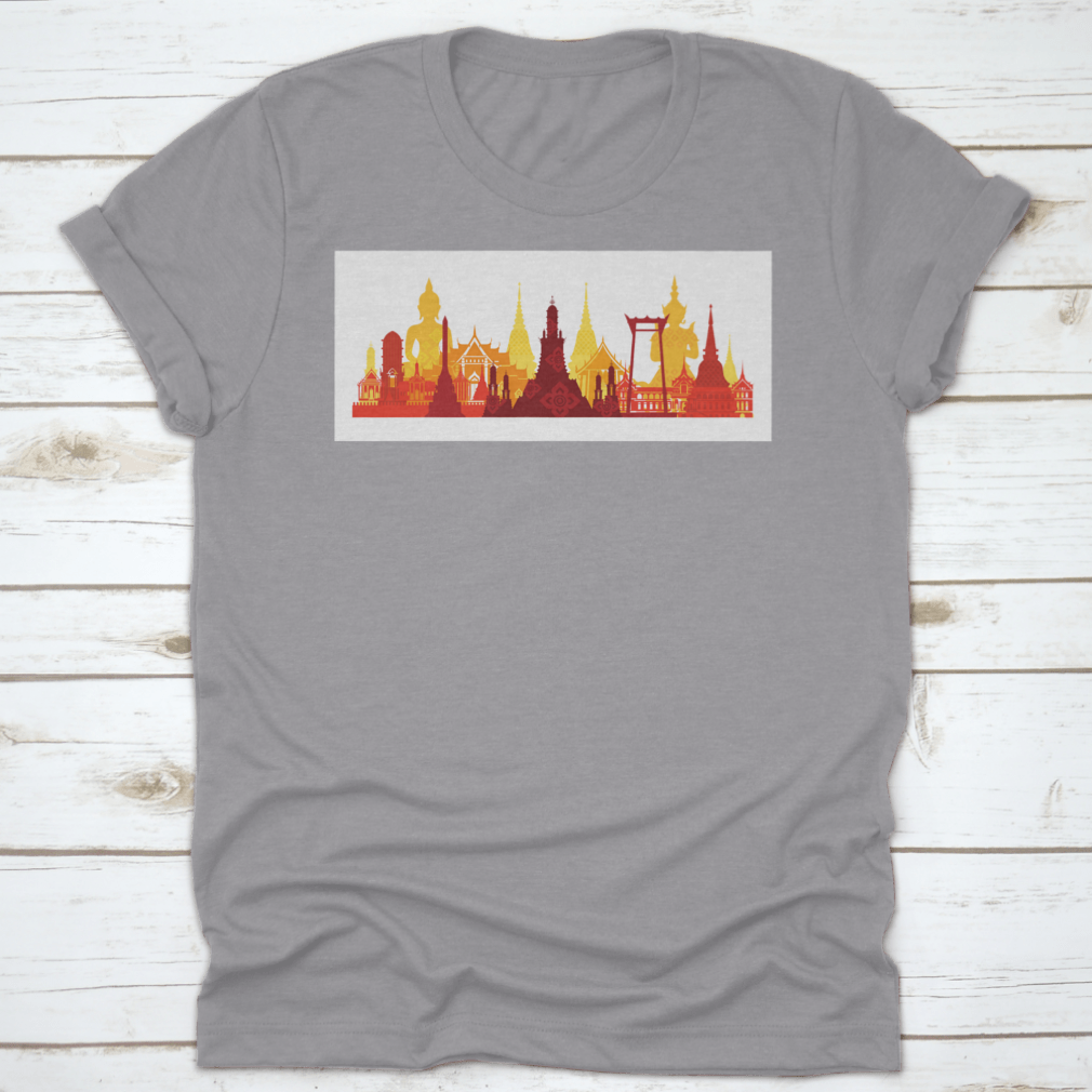 A comfortable cotton t-shirt featuring the Thailand Landmark Skyline design, showcasing traditional culture and travel attraction.