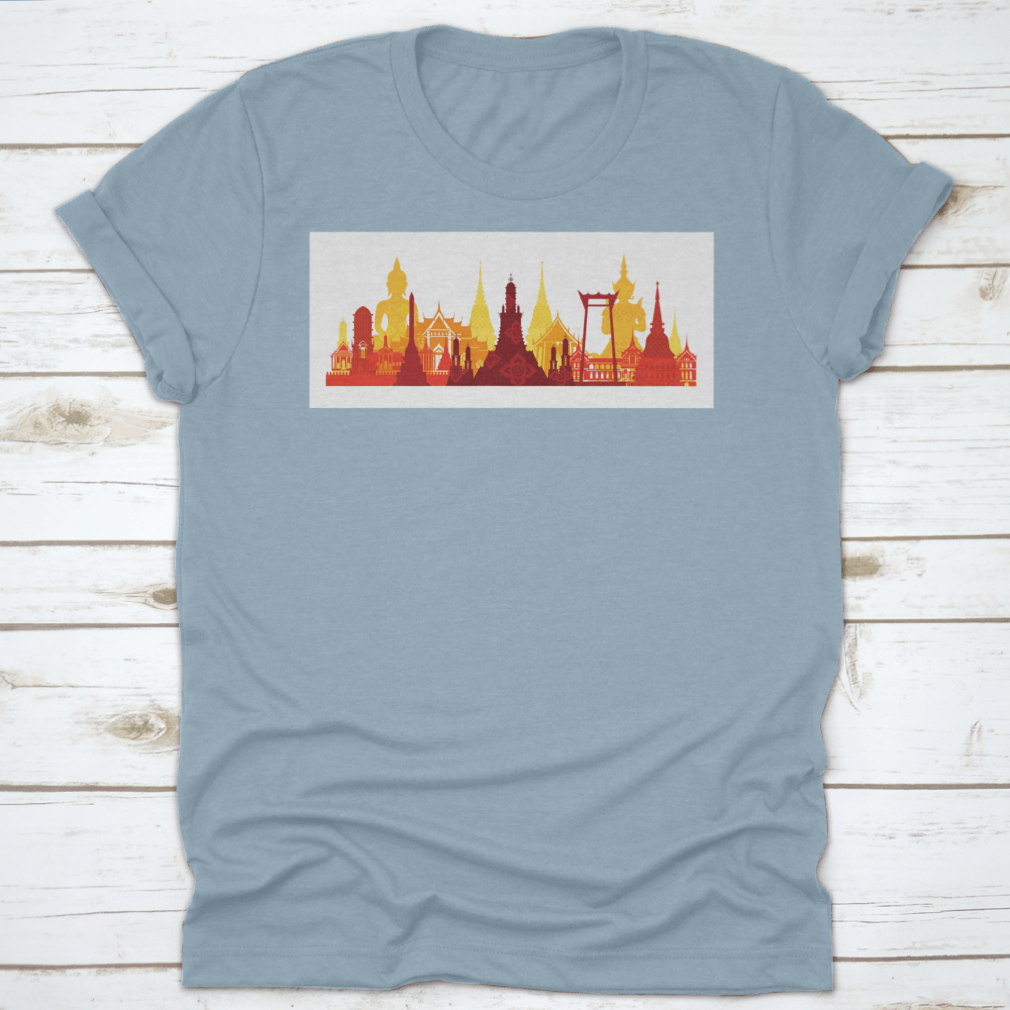 A comfortable cotton t-shirt featuring the Thailand Landmark Skyline design, showcasing traditional culture and travel attraction.