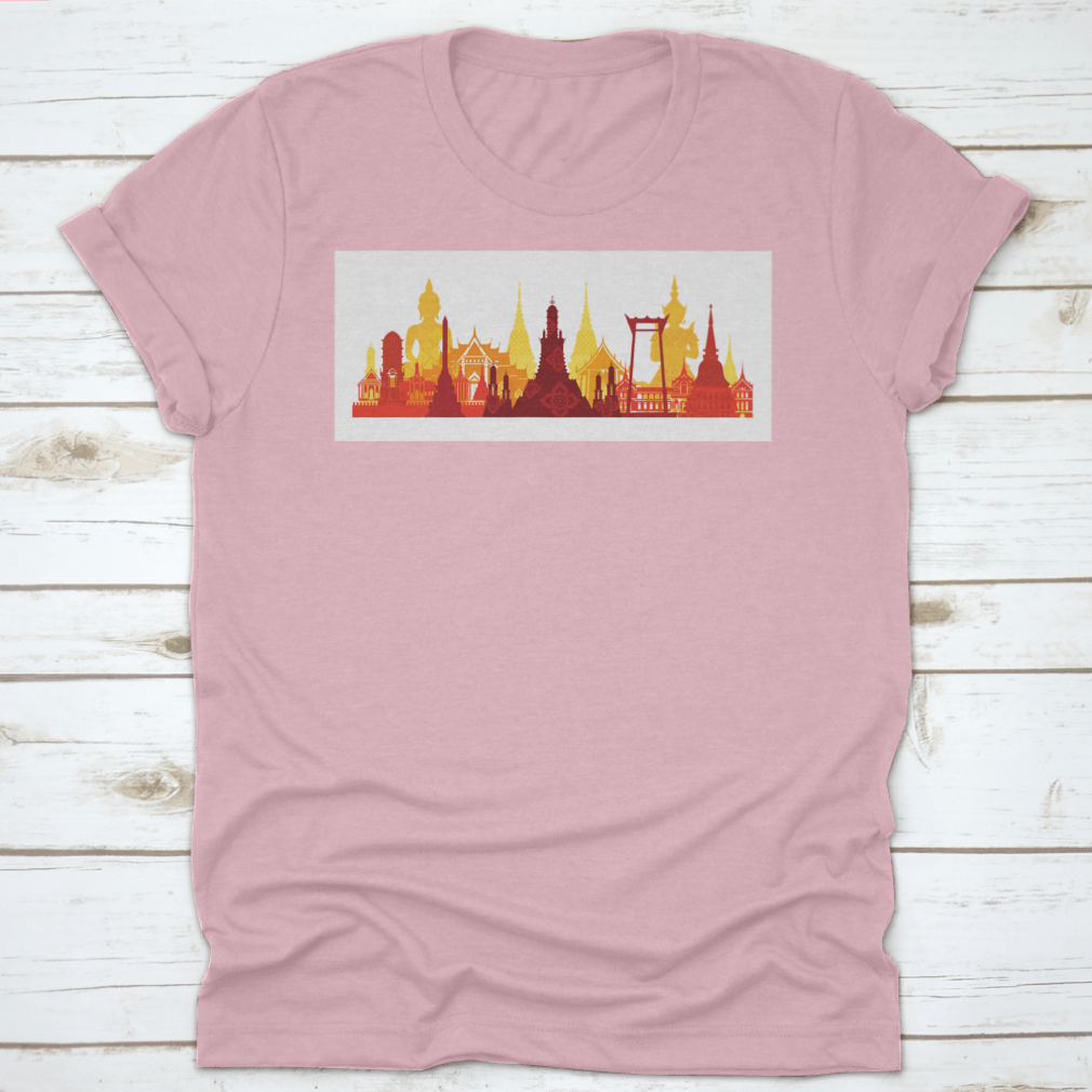 A comfortable cotton t-shirt featuring the Thailand Landmark Skyline design, showcasing traditional culture and travel attraction.