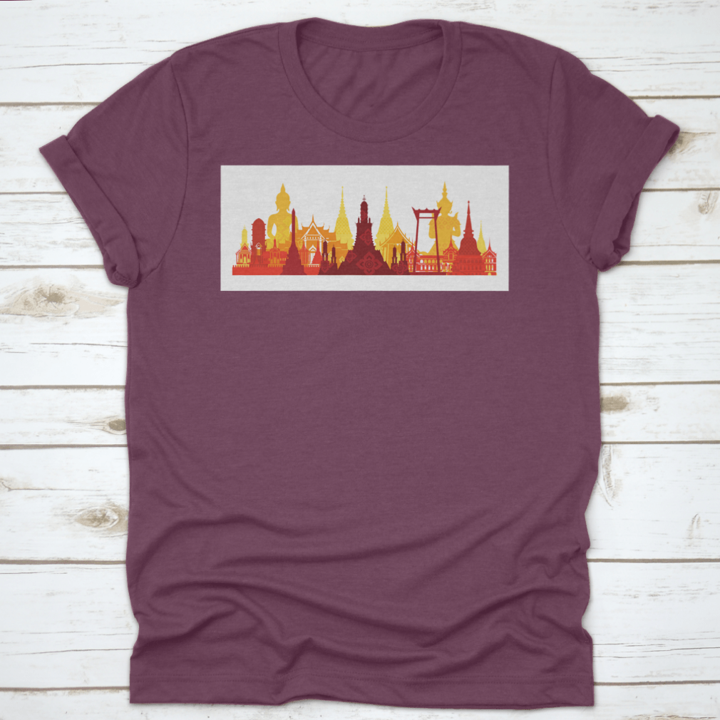 A comfortable cotton t-shirt featuring the Thailand Landmark Skyline design, showcasing traditional culture and travel attraction.