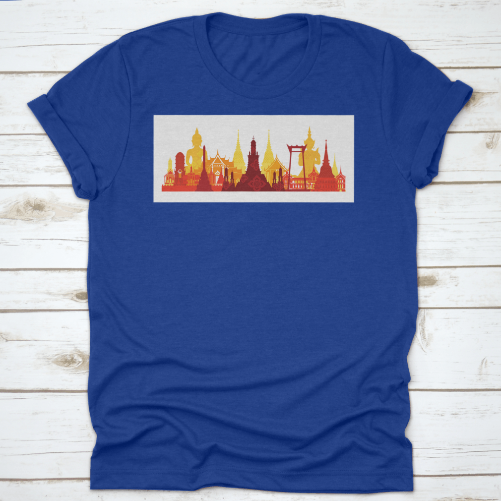 A comfortable cotton t-shirt featuring the Thailand Landmark Skyline design, showcasing traditional culture and travel attraction.
