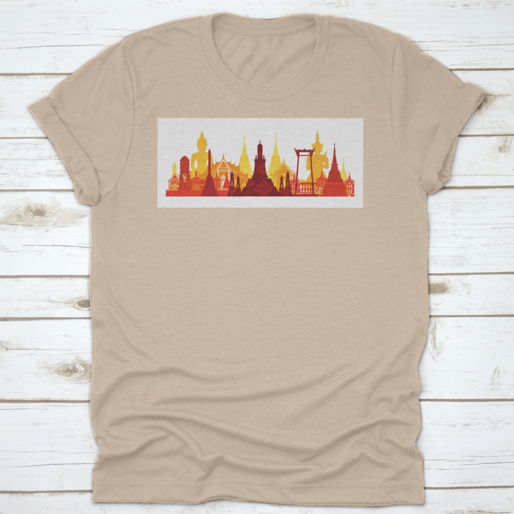 A comfortable cotton t-shirt featuring the Thailand Landmark Skyline design, showcasing traditional culture and travel attraction.