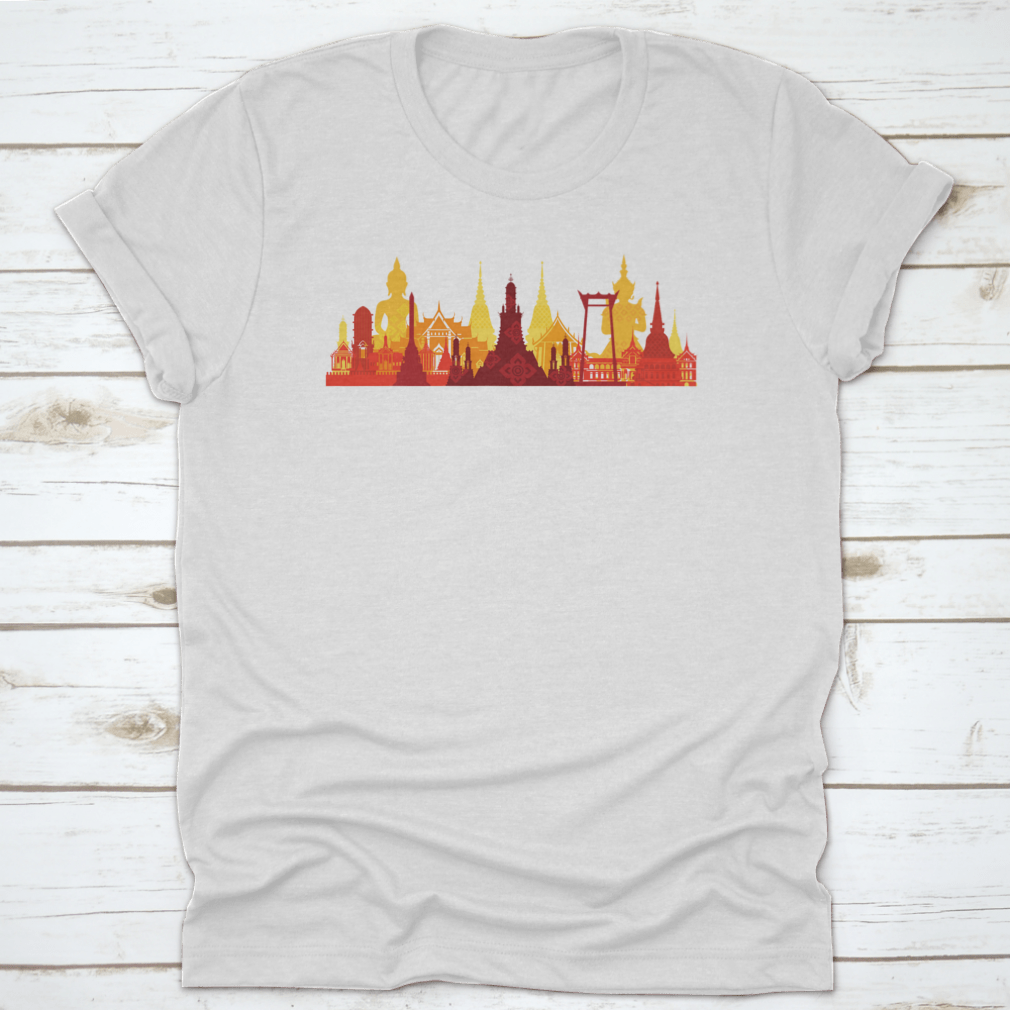 A comfortable cotton t-shirt featuring the Thailand Landmark Skyline design, showcasing traditional culture and travel attraction.