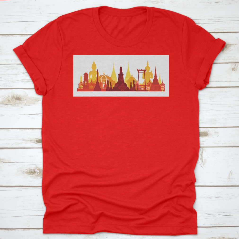 A comfortable cotton t-shirt featuring the Thailand Landmark Skyline design, showcasing traditional culture and travel attraction.