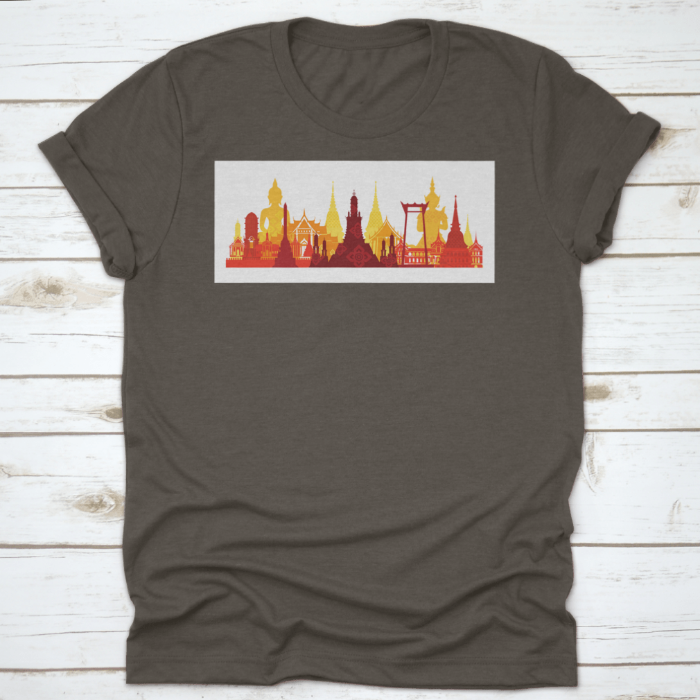 A comfortable cotton t-shirt featuring the Thailand Landmark Skyline design, showcasing traditional culture and travel attraction.
