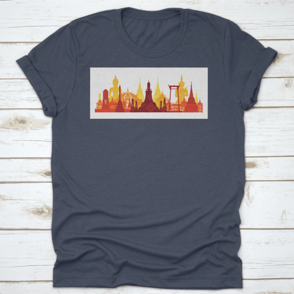 A comfortable cotton t-shirt featuring the Thailand Landmark Skyline design, showcasing traditional culture and travel attraction.