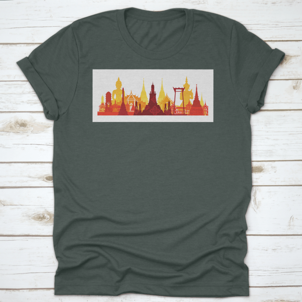 A comfortable cotton t-shirt featuring the Thailand Landmark Skyline design, showcasing traditional culture and travel attraction.