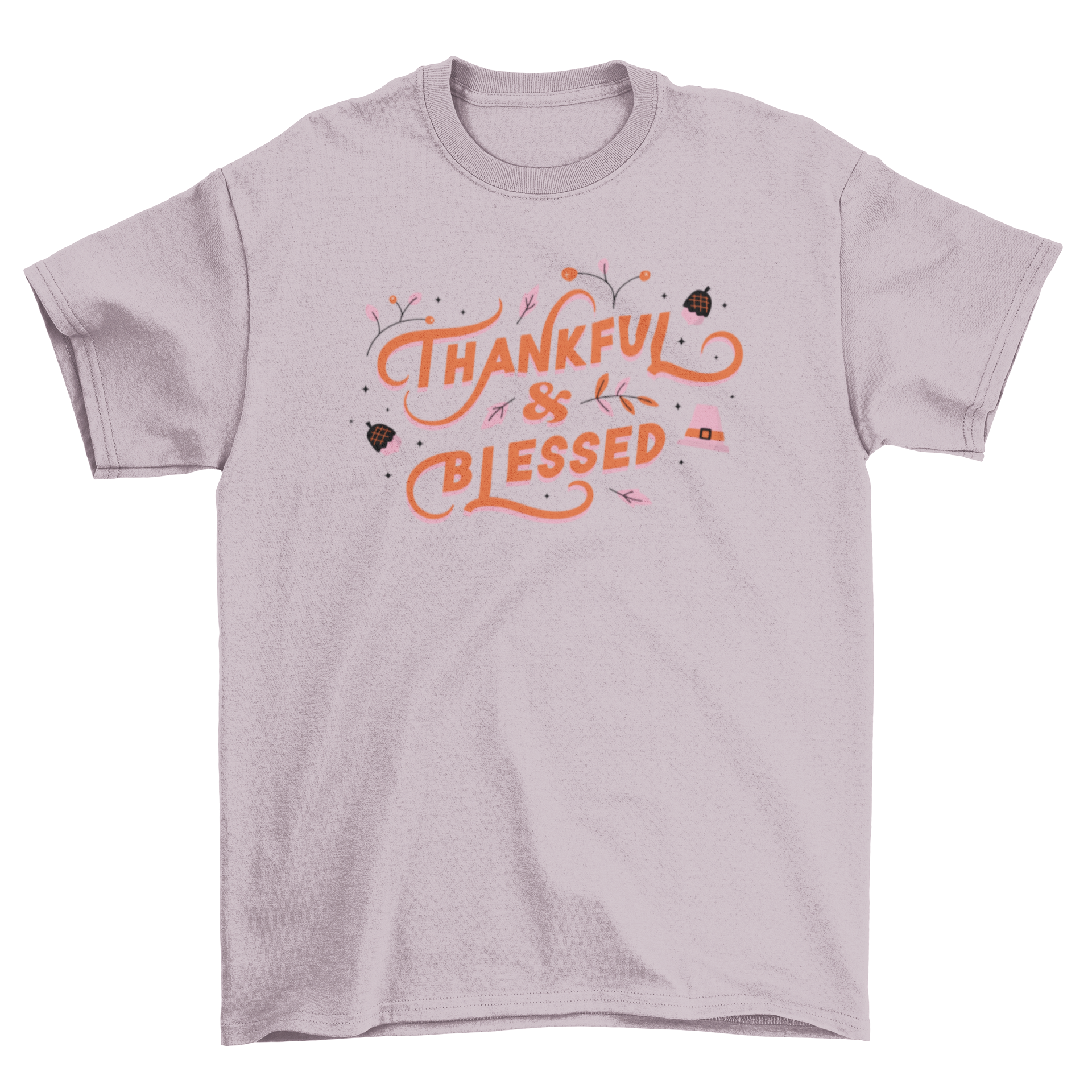 Thanksgiving Lettering T-shirt featuring the quote 'Thankful & Blessed' in stylish typography.