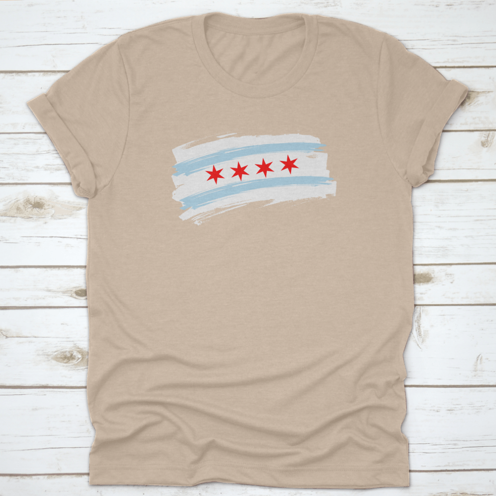 Chicago City Flag featuring blue and white stripes with stars, made from 100% cotton, showcasing the city's emblem.