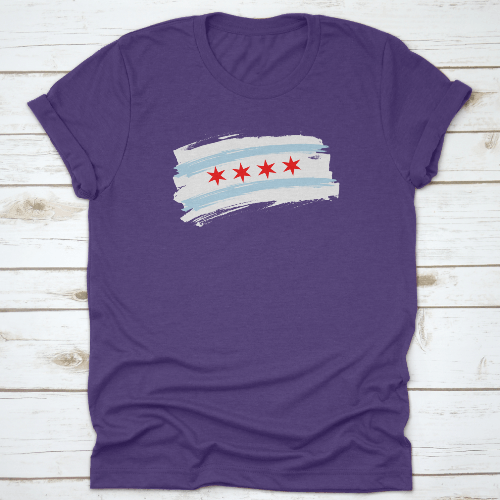 Chicago City Flag featuring blue and white stripes with stars, made from 100% cotton, showcasing the city's emblem.