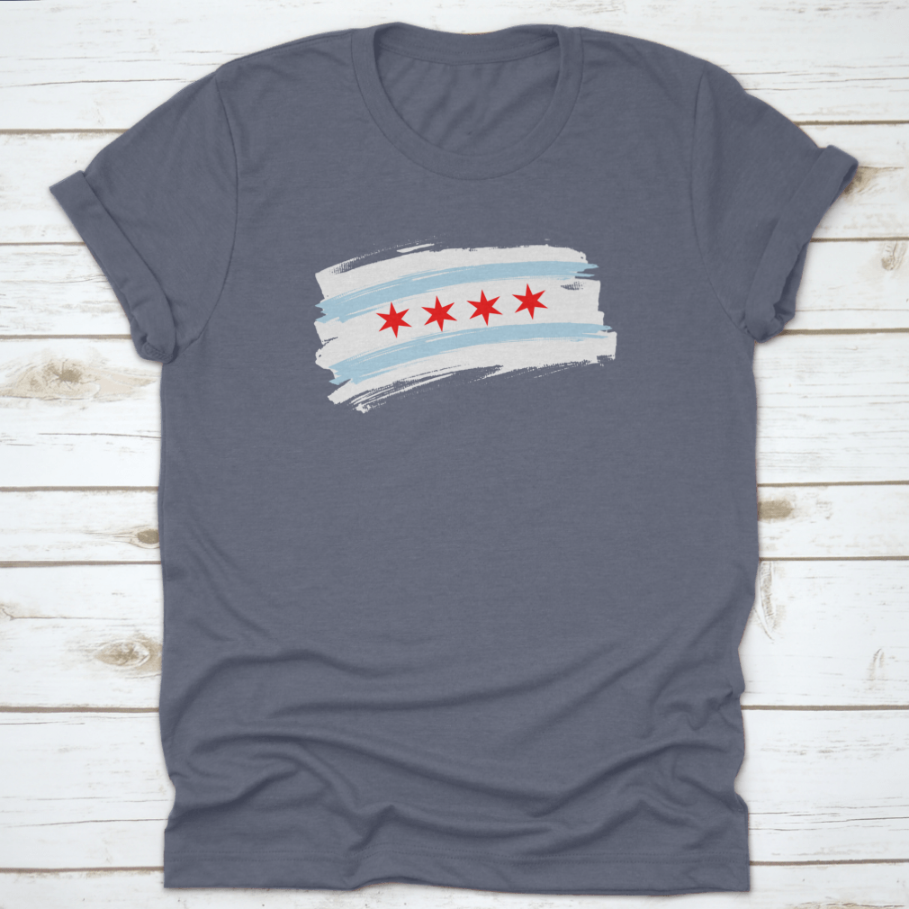 Chicago City Flag featuring blue and white stripes with stars, made from 100% cotton, showcasing the city's emblem.