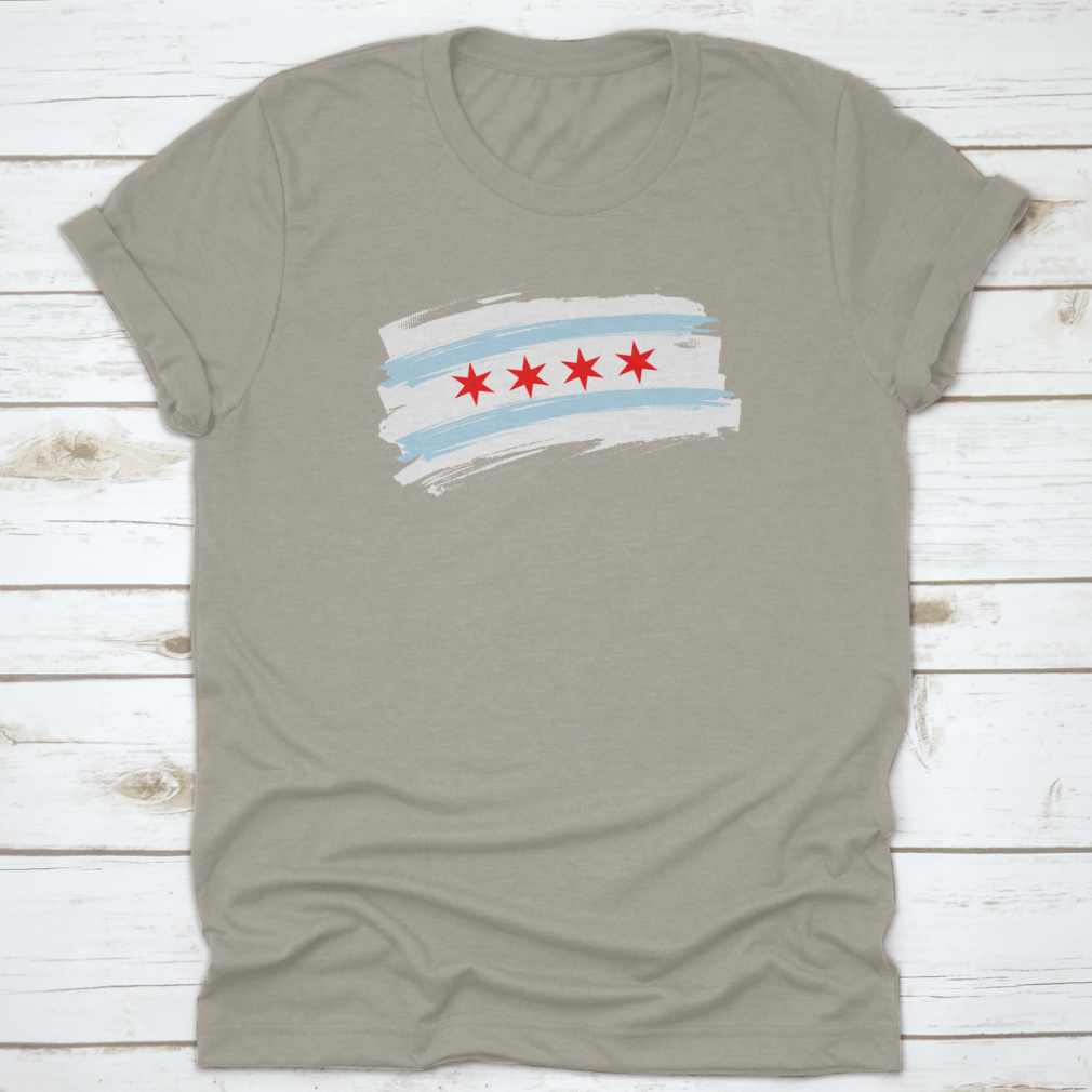 Chicago City Flag featuring blue and white stripes with stars, made from 100% cotton, showcasing the city's emblem.