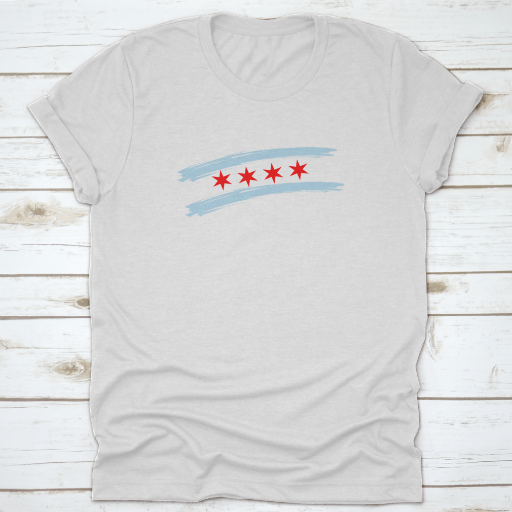 Chicago City Flag featuring blue and white stripes with stars, made from 100% cotton, showcasing the city's emblem.