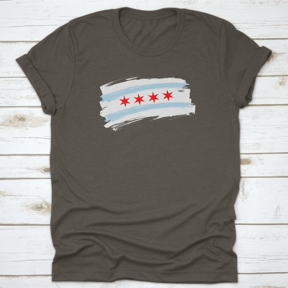 Chicago City Flag featuring blue and white stripes with stars, made from 100% cotton, showcasing the city's emblem.