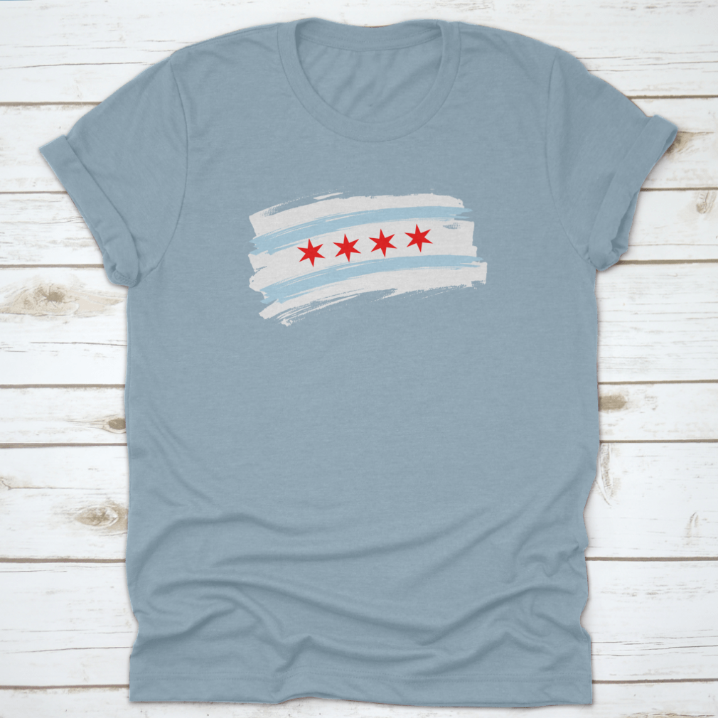 Chicago City Flag featuring blue and white stripes with stars, made from 100% cotton, showcasing the city's emblem.