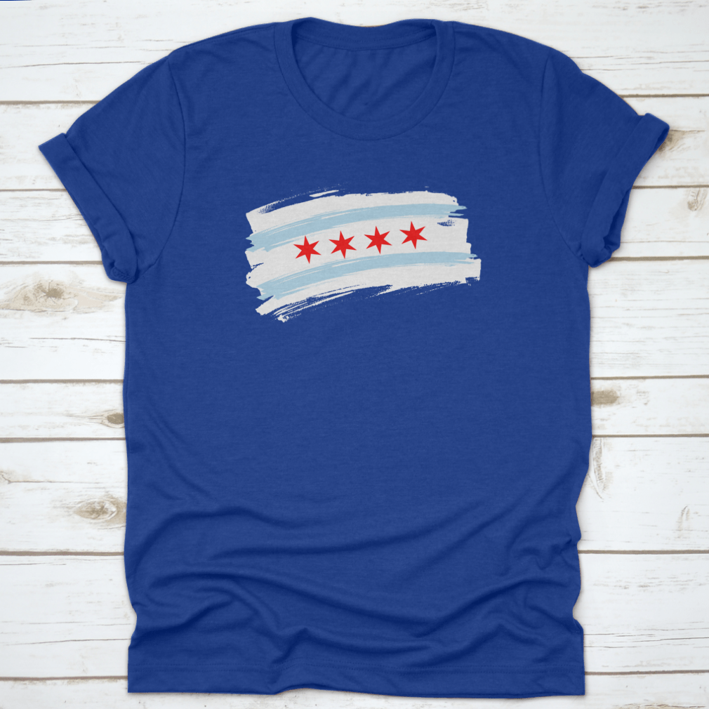 Chicago City Flag featuring blue and white stripes with stars, made from 100% cotton, showcasing the city's emblem.