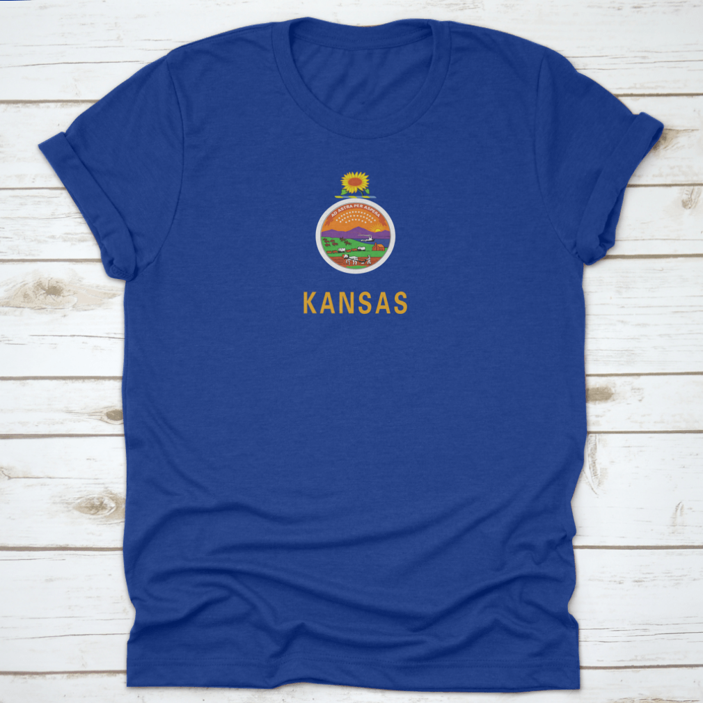 Kansas State Flag featuring a vibrant sunflower design, made from high-quality cotton.