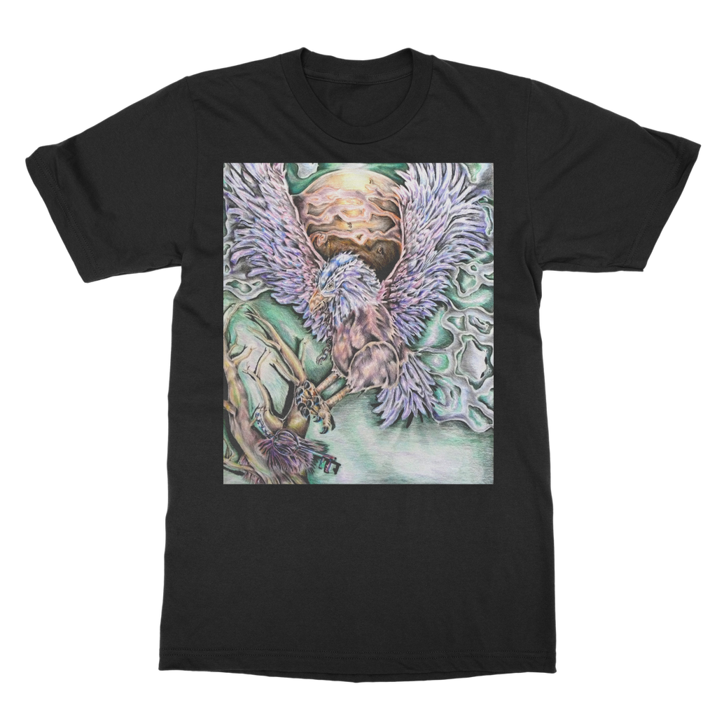 The Hawk Classic Adult T-Shirt in various colors, showcasing its soft fabric and round neck design.