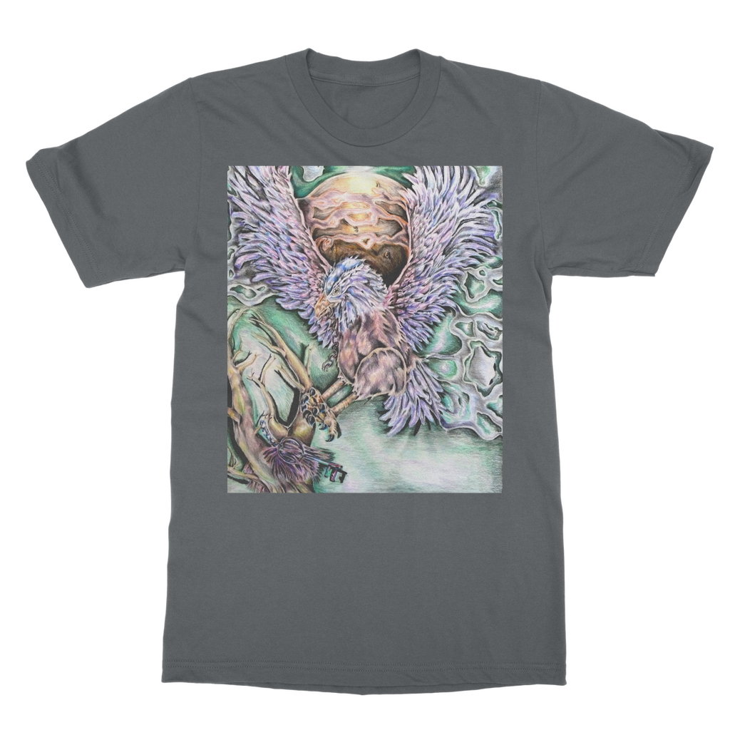 The Hawk Classic Adult T-Shirt in various colors, showcasing its soft fabric and round neck design.