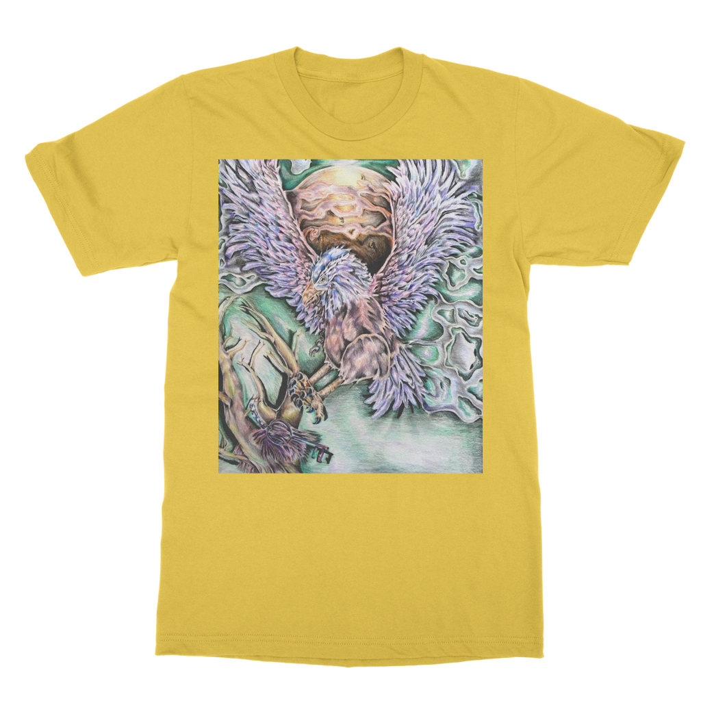 The Hawk Classic Adult T-Shirt in various colors, showcasing its soft fabric and round neck design.