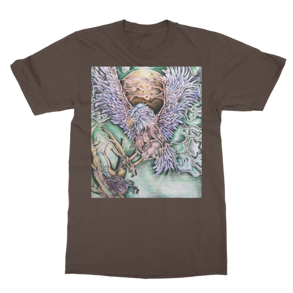 The Hawk Classic Adult T-Shirt in various colors, showcasing its soft fabric and round neck design.