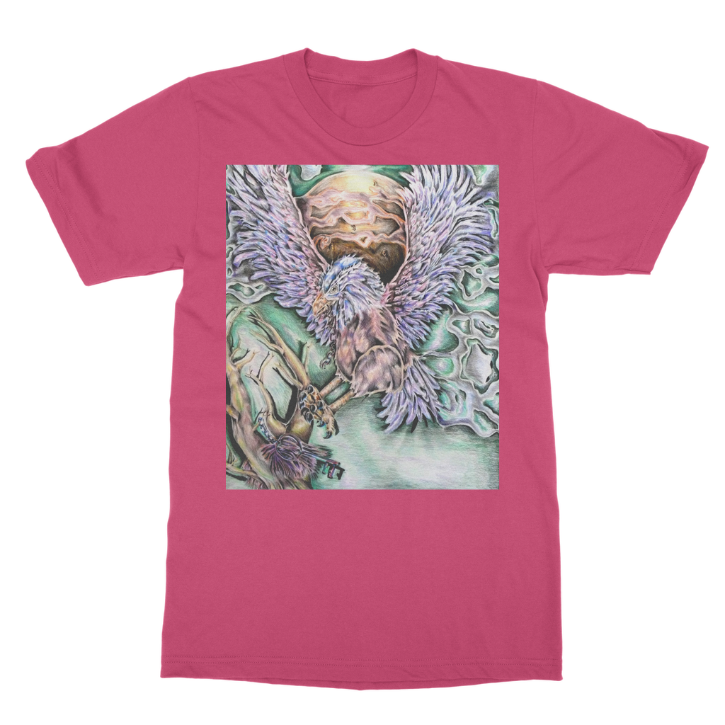 The Hawk Classic Adult T-Shirt in various colors, showcasing its soft fabric and round neck design.