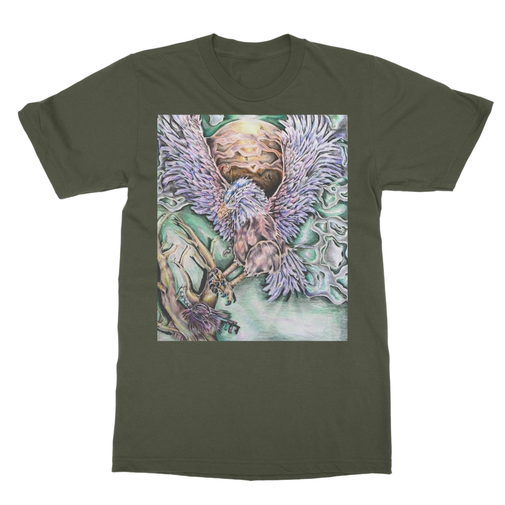 The Hawk Classic Adult T-Shirt in various colors, showcasing its soft fabric and round neck design.