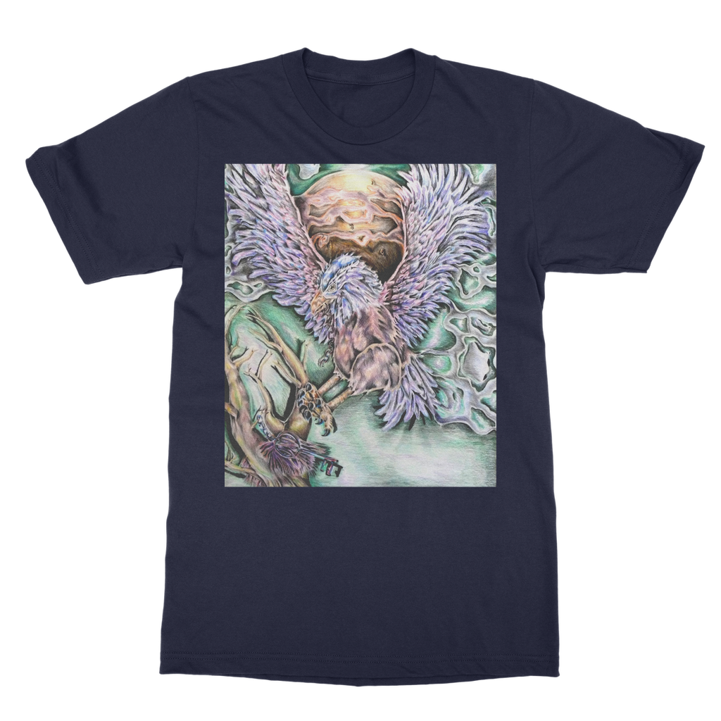 The Hawk Classic Adult T-Shirt in various colors, showcasing its soft fabric and round neck design.