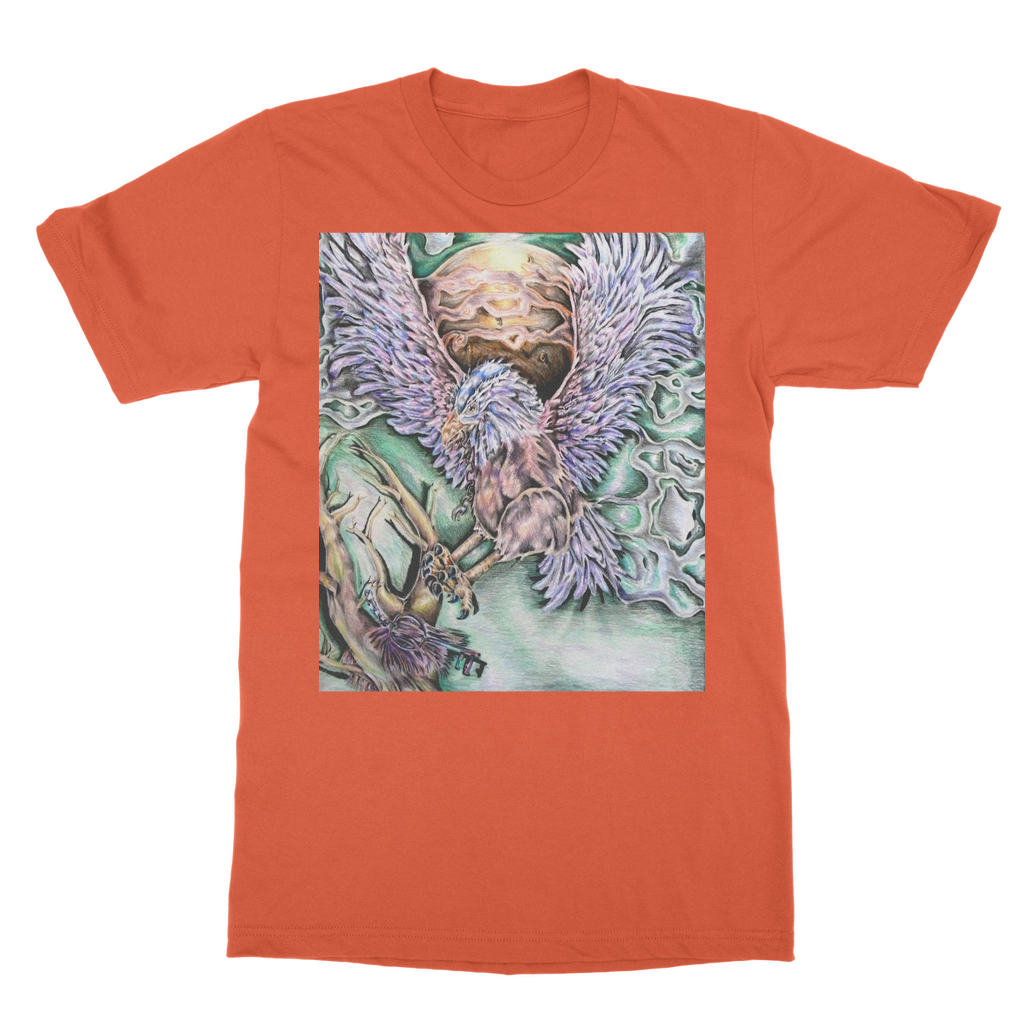 The Hawk Classic Adult T-Shirt in various colors, showcasing its soft fabric and round neck design.