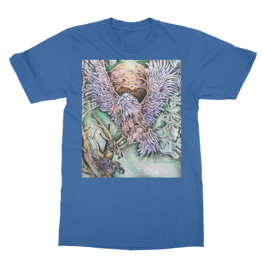 The Hawk Classic Adult T-Shirt in various colors, showcasing its soft fabric and round neck design.