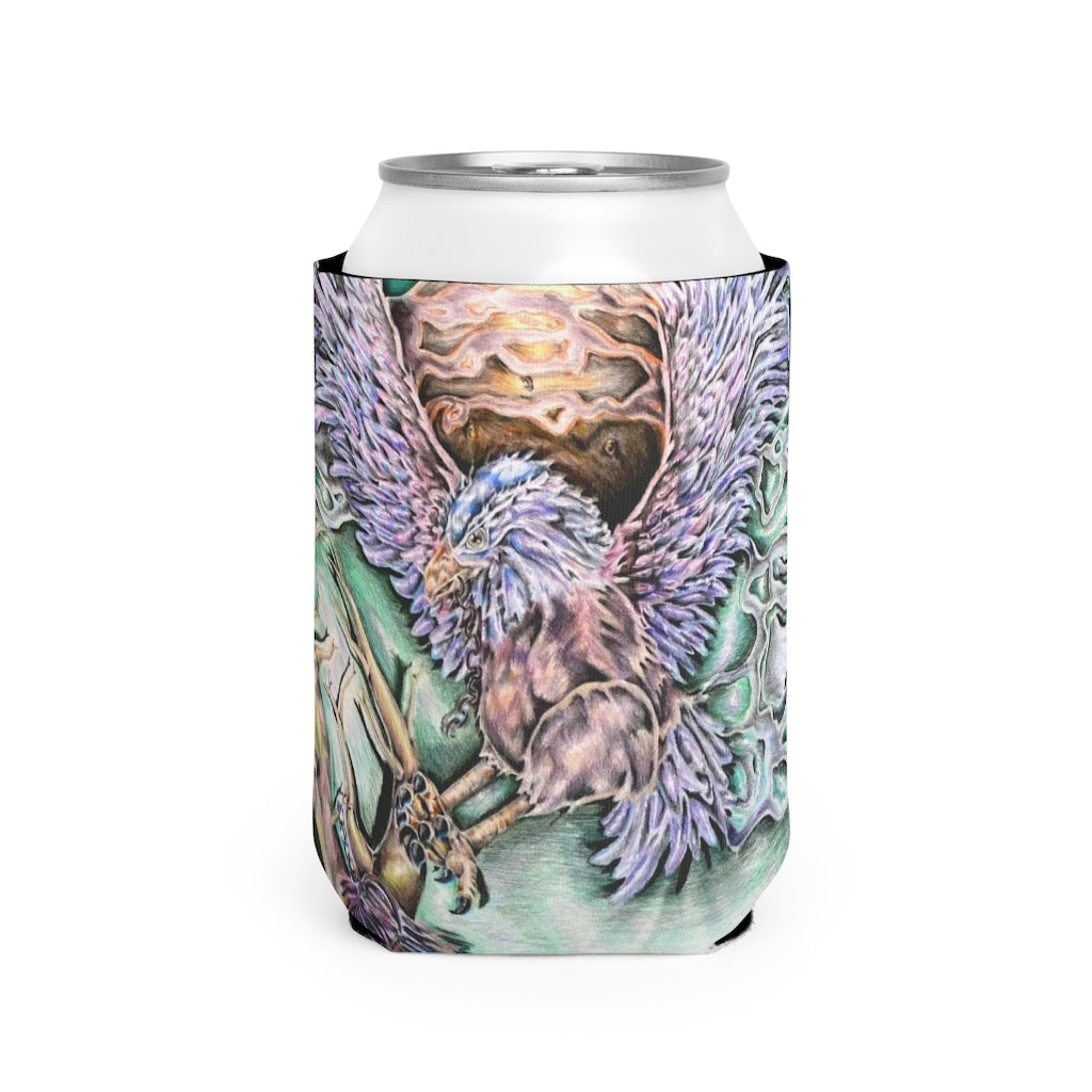 The Key Can Cooler Sleeve in black neoprene, designed to fit standard 12oz cans, showcasing its customizable design and non-slip features.