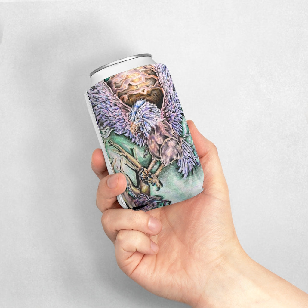 The Key Can Cooler Sleeve in black neoprene, designed to fit standard 12oz cans, showcasing its customizable design and non-slip features.