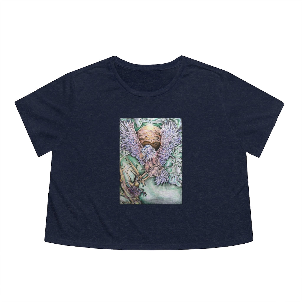 A stylish Key Women's Flowy Cropped Tee in various colors, showcasing its soft fabric and flowy fit.