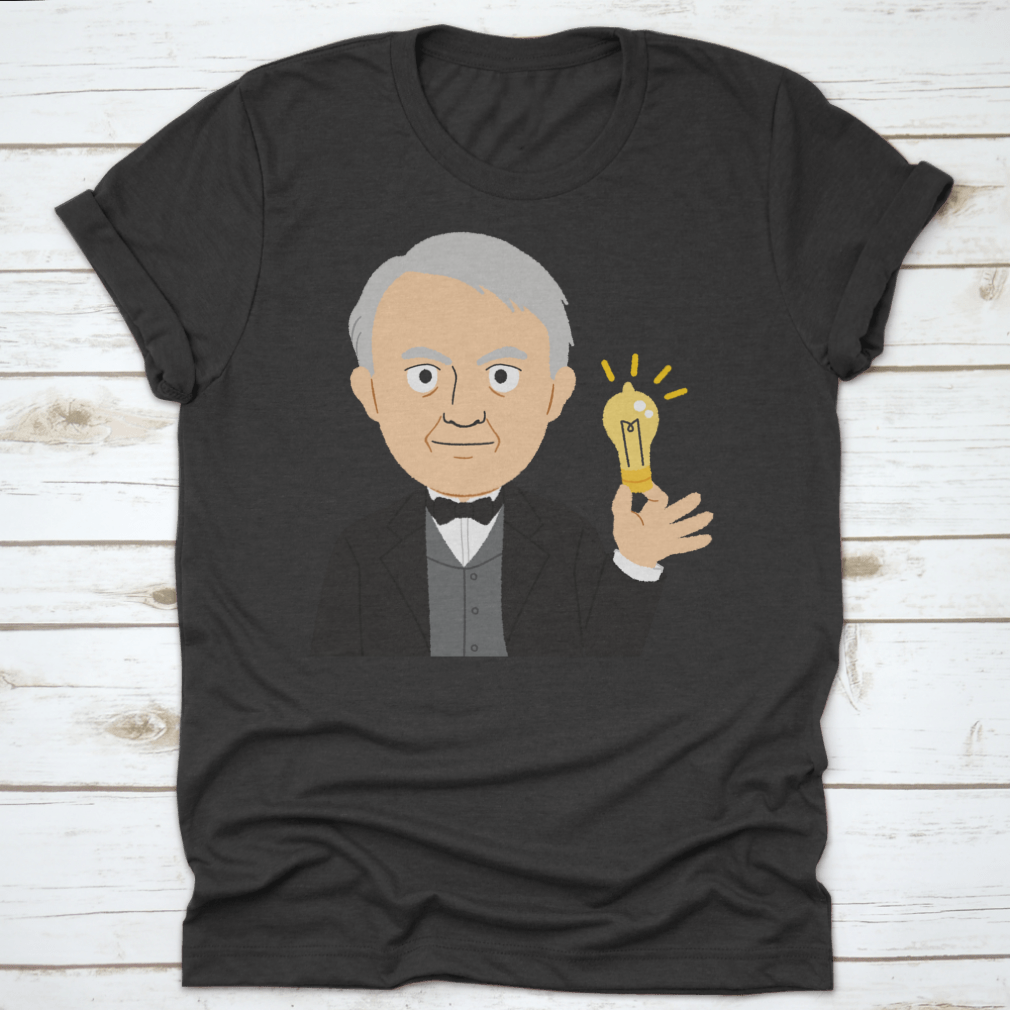A stylish T-shirt featuring a tribute to Thomas Alva Edison, made from 100% cotton with a classic fit.