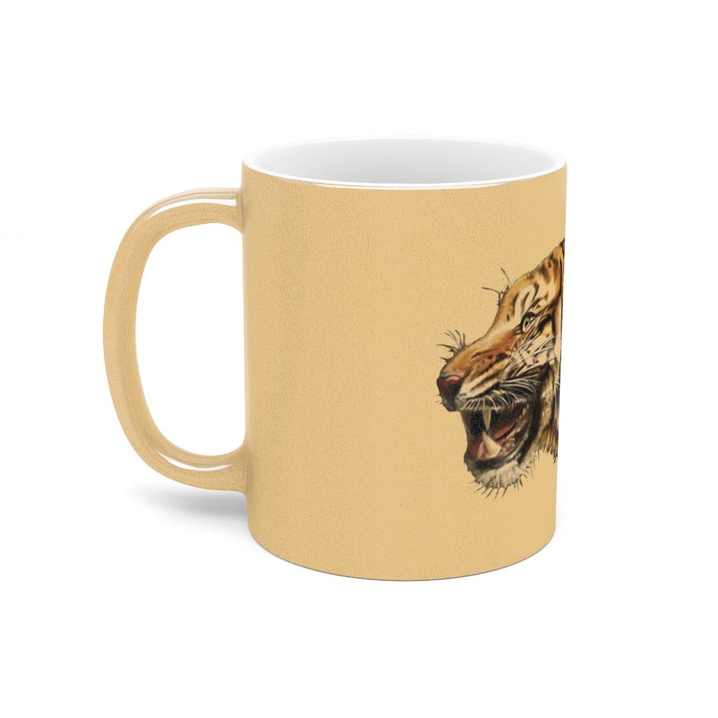 Tiger Metallic Mug in Gold and Silver finishes, showcasing personalized designs on a ceramic body.