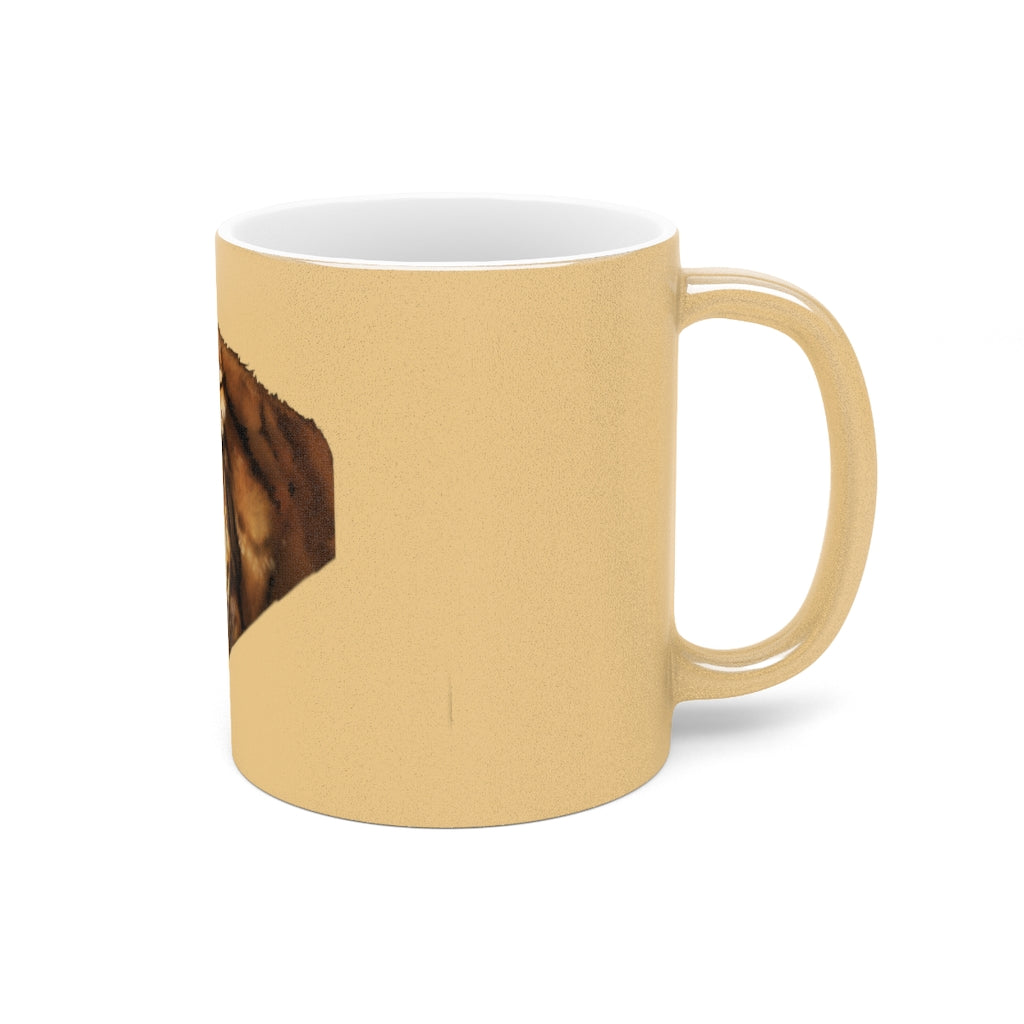 Tiger Metallic Mug in Gold and Silver finishes, showcasing personalized designs on a ceramic body.