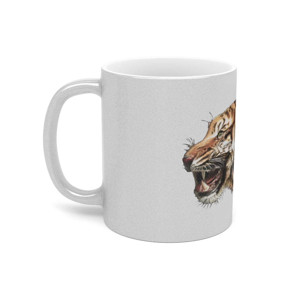 Tiger Metallic Mug in Gold and Silver finishes, showcasing personalized designs on a ceramic body.