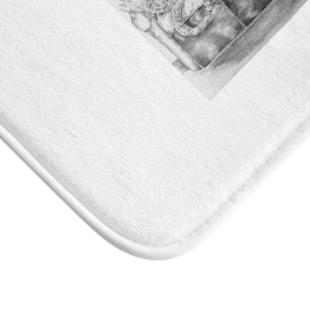 A stylish bath mat featuring a tiger lounging on a couch, designed for comfort and safety with anti-slip backing.