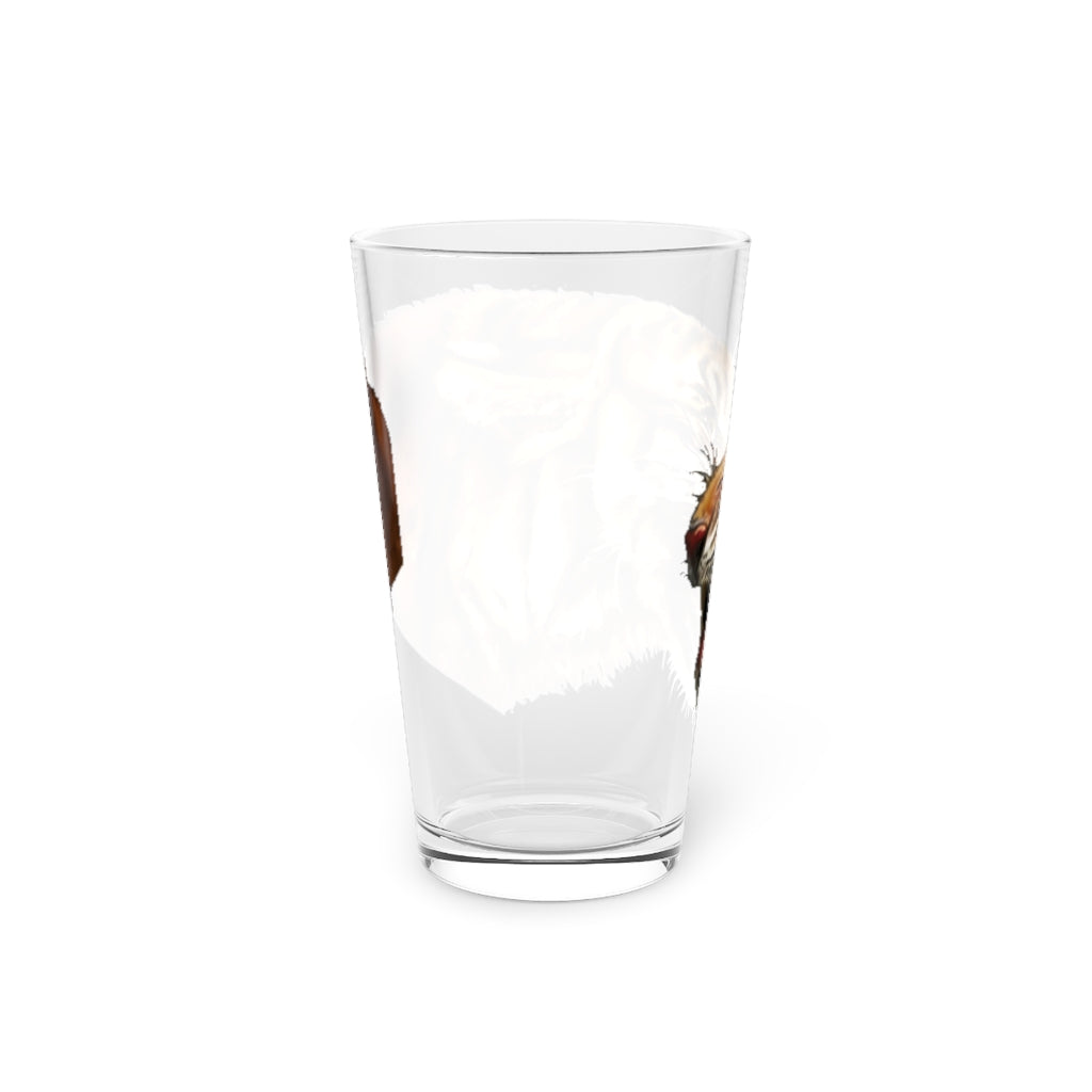 A clear 16oz Tiger Pint Glass showcasing its sleek design, perfect for personalized prints and various beverages.